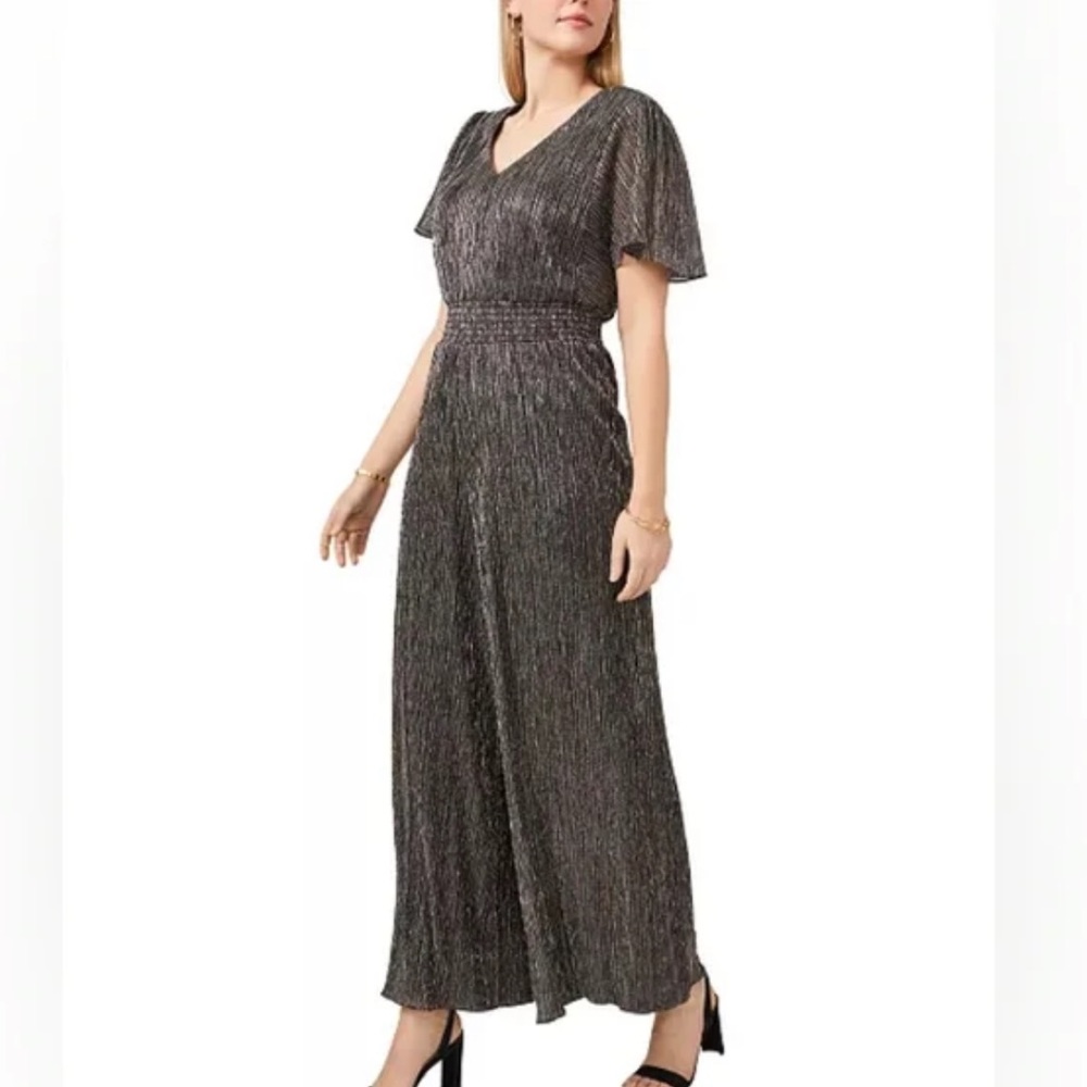 NWT MSK Black and Gold Metallic Jumpsuit Wide Leg Size XL